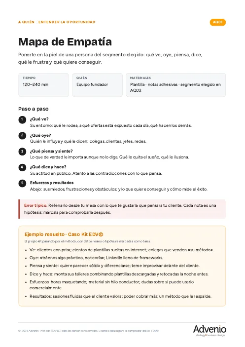 Página de instrucciones de una plantilla